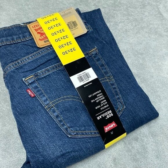 Levis 505 Regular Mens Jeans Size 32x30 Stretch Straight Leg Denim Blue a0685 - Picture 1 of 5